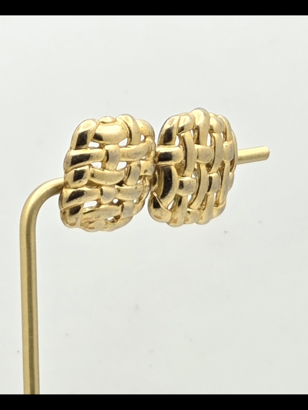 Vintage Gold Tone Woven Basketweave Square Post Earrings 1" - Picture 6 of 11